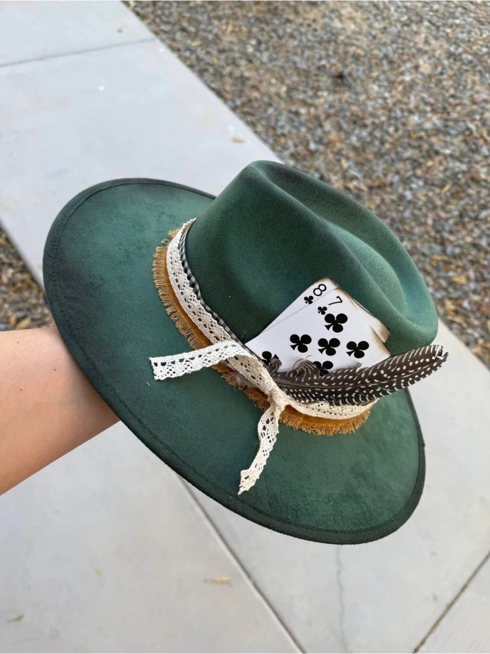 Green floral distressed cowboy hat wide brim